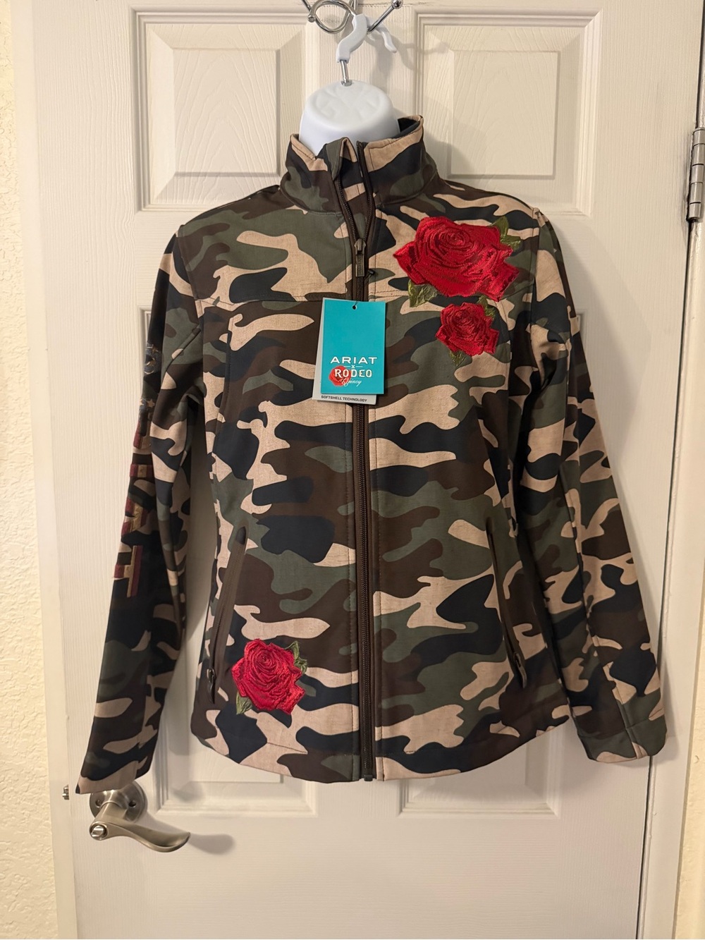 Ariat Camo Bomber Jacket with Red Rose Appliqués